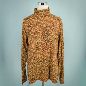 Peruvian Connection Size XL Plum Mille Fleur Floral Leaf Print Turtleneck Top